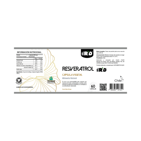 Resveratrol 600 mg 60 cápsulas RyD - Imagen 2