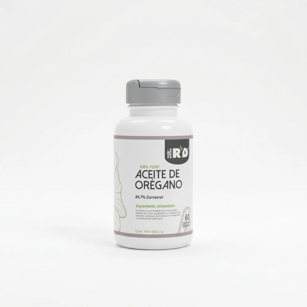 Botella de Aceite de Orégano 100% Puro de RYD con 84.7% de Carvacrol - Suplemento alimenticio de 60 cápsulas, 450mg